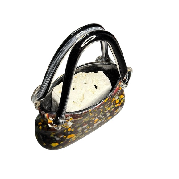 Block Crystal Mouth Blown Purse Handbag 10" Polished Art Glass Murano Style - Picture 5 of 7